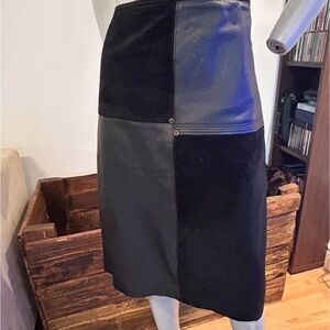 Elegant Vintage Black Leather and black Suede Midi Skirt❤️11